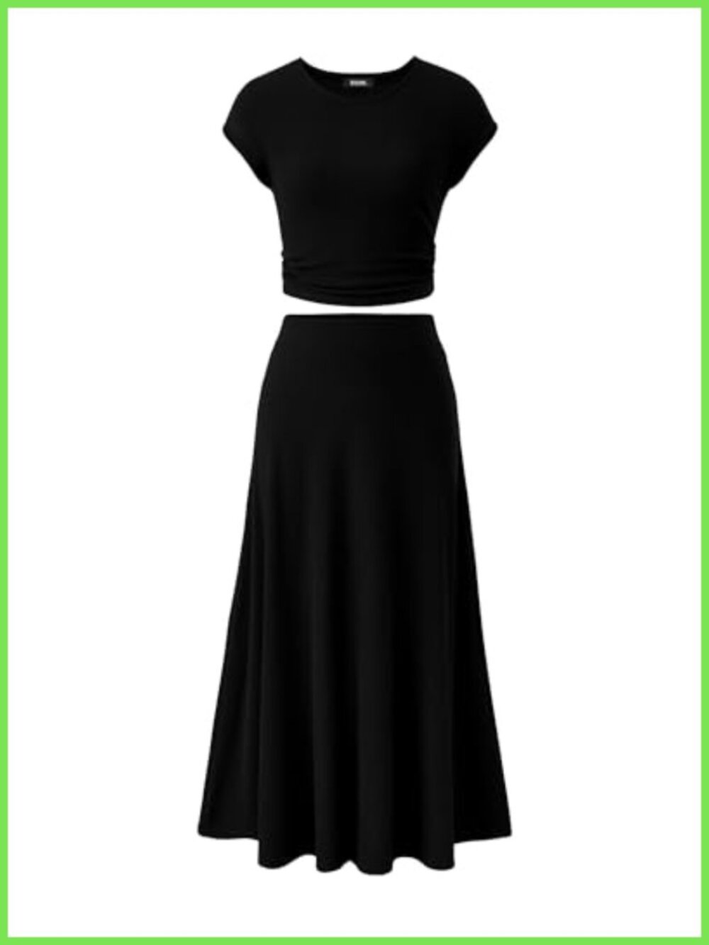 Ribbed Knit 2 Piece Skirt Set Crew Neck Crop Top Midi Maxi Skirt Women